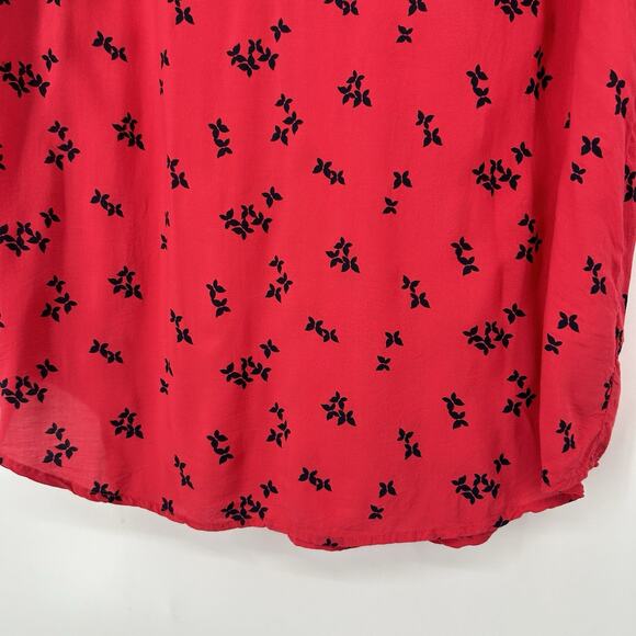 Gap Womens Red Butterfly Print Popover Top Long Sleeve V Neck Boho Size L - Picture 5 of 10